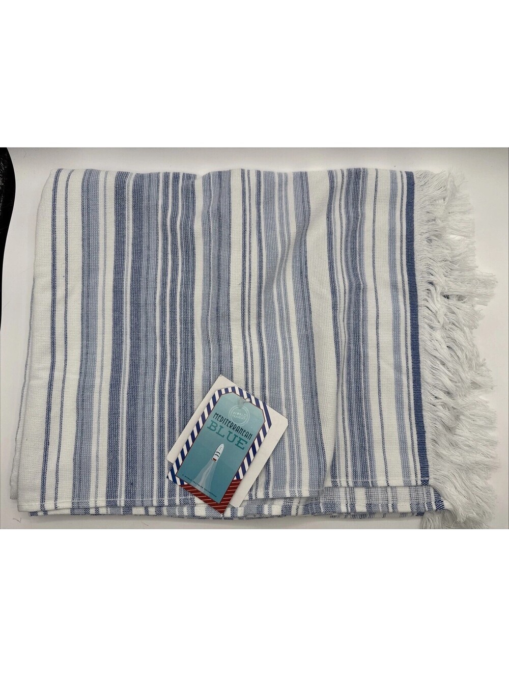 Mediterranean Blue INUP Fine Linens Oversized Beach Towel Striped 40x70” NEW